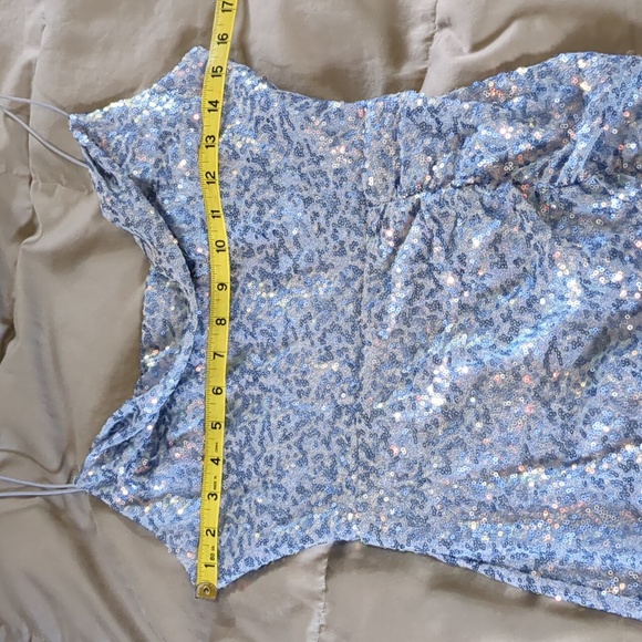 WINDSOR light blue sequin Dress fitted Sz 5/6 S Shiny Homecoming Short Dress - Picture 8 of 11